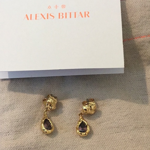 New Luxurious Alexis Bitter Pebble Cake Bezel Set Dangle Earrings With Dust Bag - Picture 2 of 7